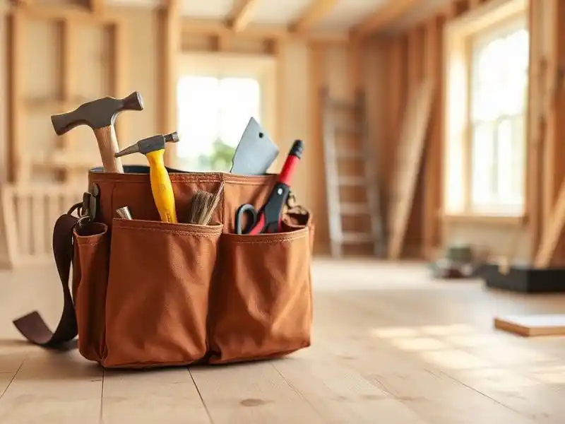 Contractor tool belt in a home under renovation